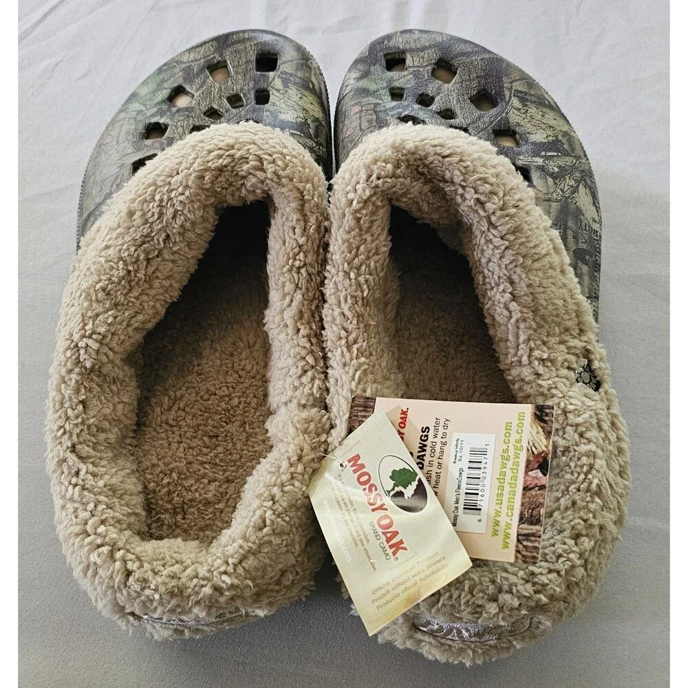Dawgs Men’s 10/11 Fleece Lined Mossy Oak Camo Clogs NWT Warm Comfort Slip On